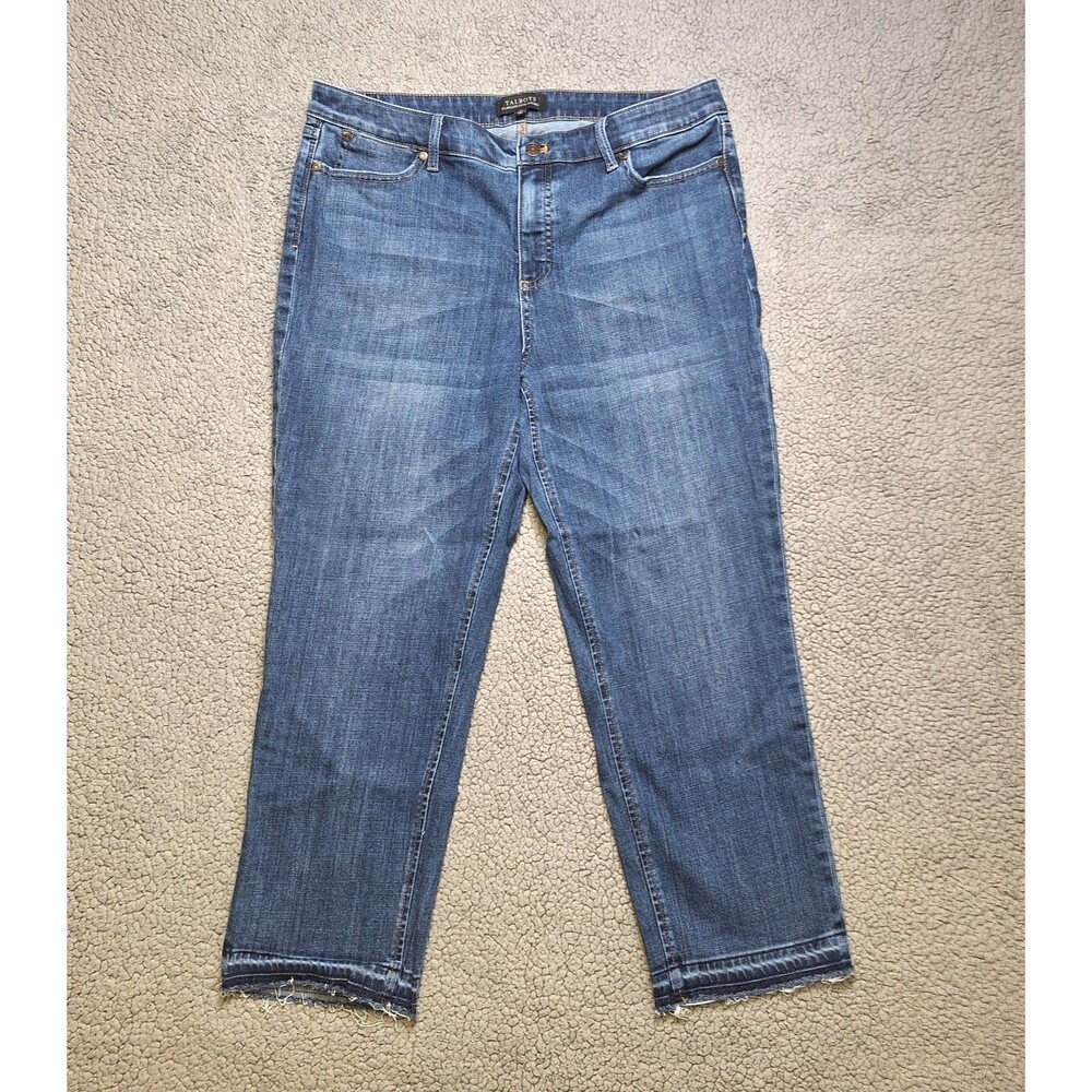 Talbots Women's Flawless Five-Pocket Flare Jeans Size 14 Stretch Distress Hems